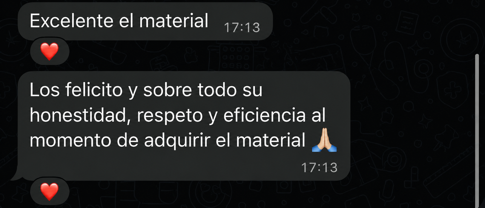 Captura de conversación: excelente el material