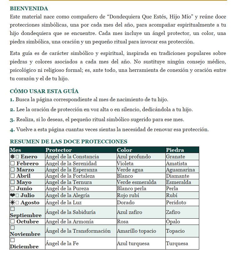 Página interior: guía de las doce protecciones simbólicas