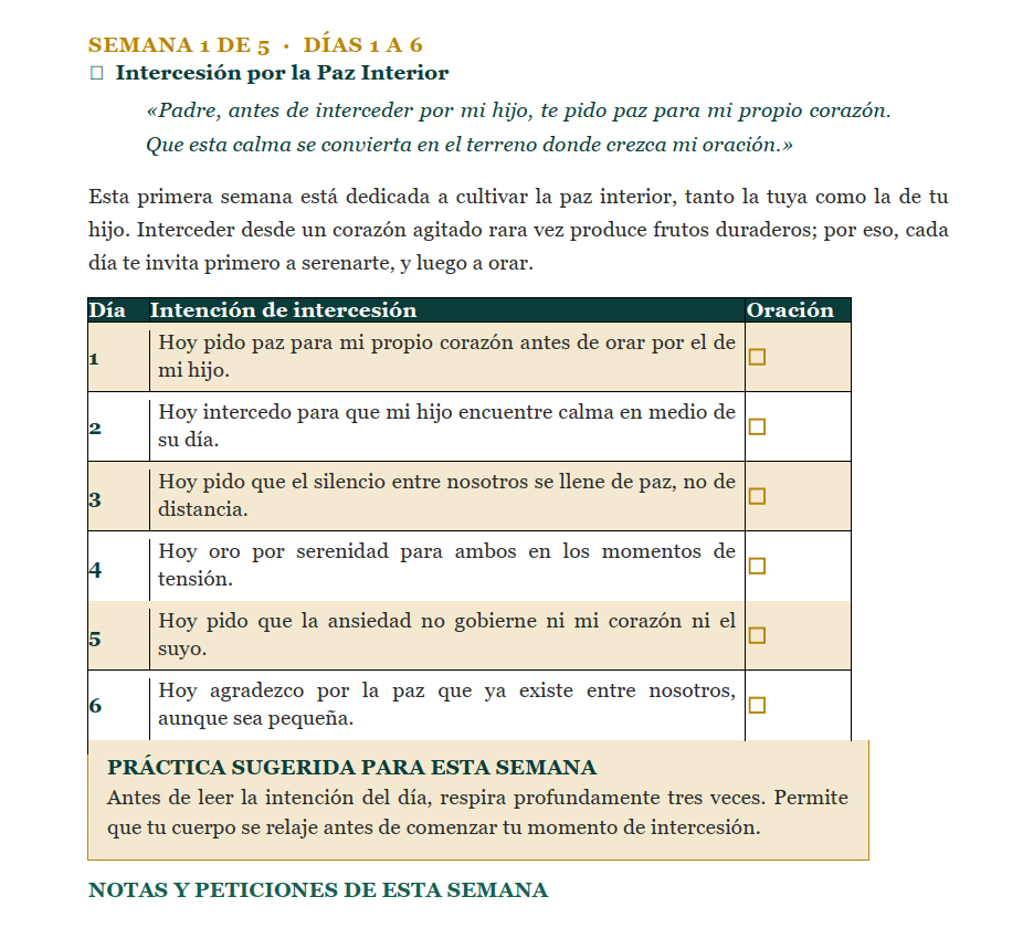 Página interior: semana 1 de intercesión por la paz interior